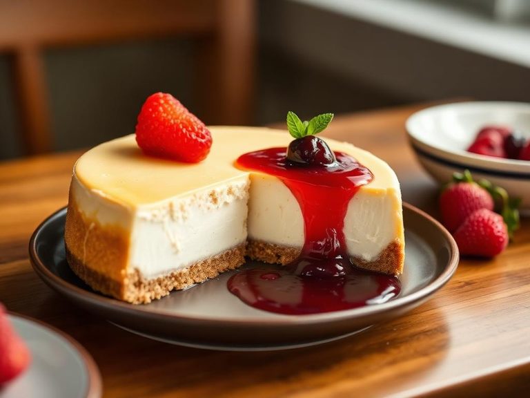 Cheesecake with fruit compote or sauce