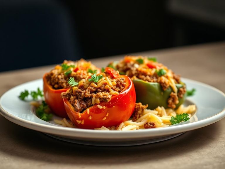 Cheesy Beef and Rice Stuffed Peppers