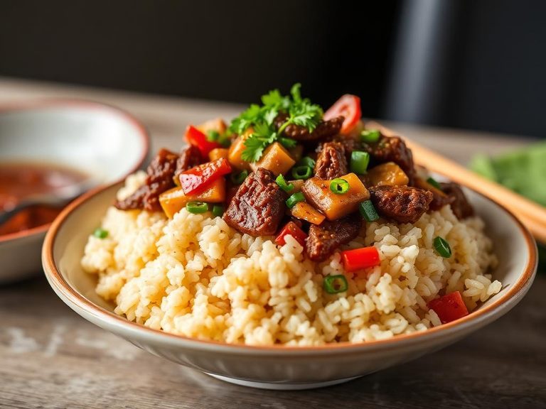 Cheesy Beef and Vegetable Rice Bowl