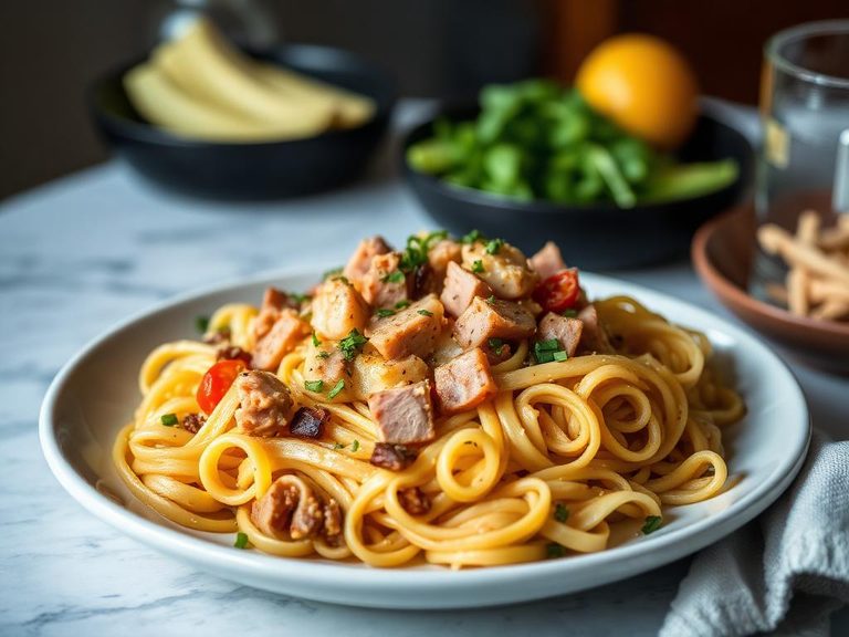 Cheesy Ham and Noodle Skillet
