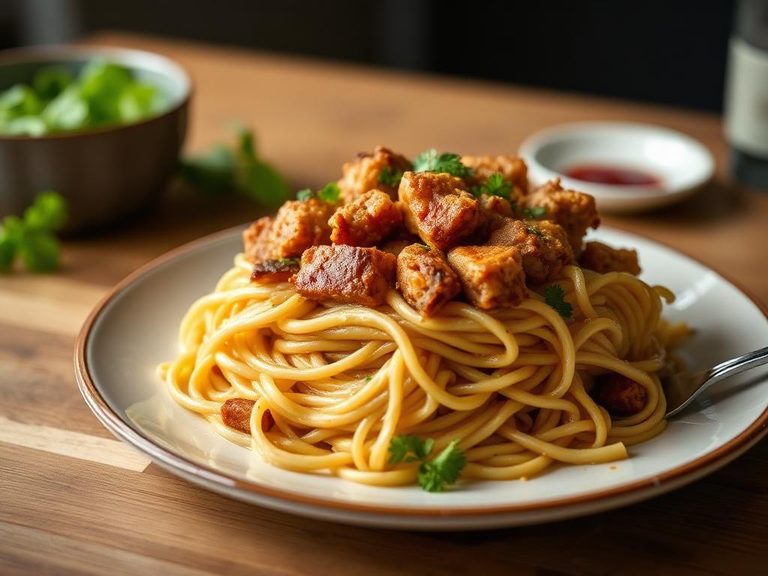 Cheesy Pork and Noodle Bake