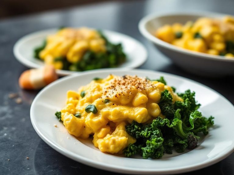 Cheesy Scrambled Eggs with Kale