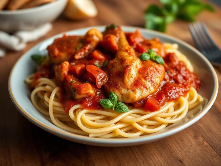 Chicken Cacciatore over Pasta