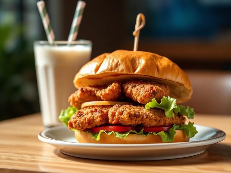 Chicken Sandwich with a milkshake
