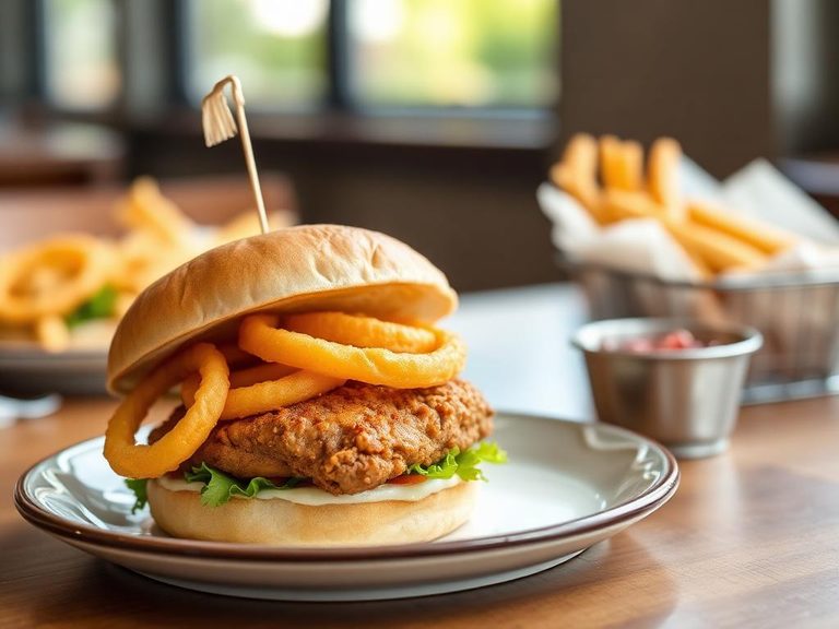 Chicken Sandwich with onion rings