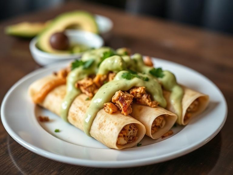 Chicken Taquitos with Avocado Crema