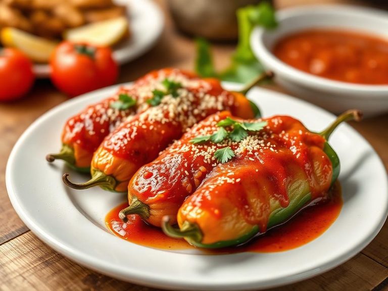 Chiles Rellenos con Salsa Roja