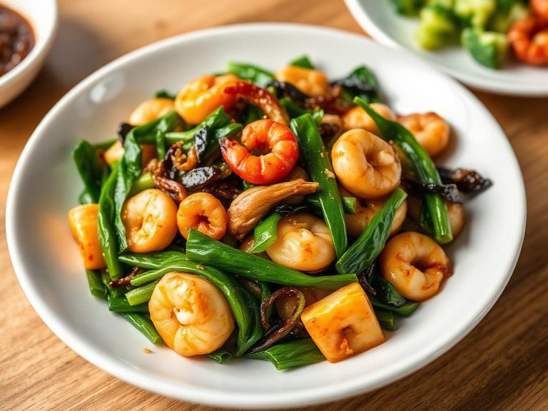 Chinese-style Stir-fried Mixed Seafood with Greens