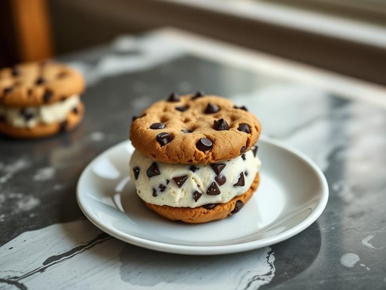 Chocolate chip cookie ice cream sandwich