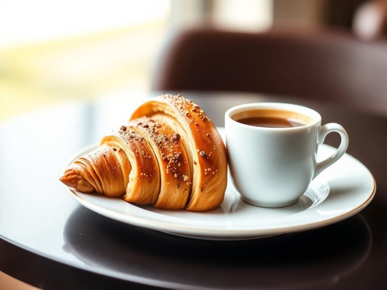 Chocolate croissant with coffee