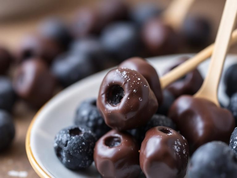 Chocolate-dipped frozen blueberries