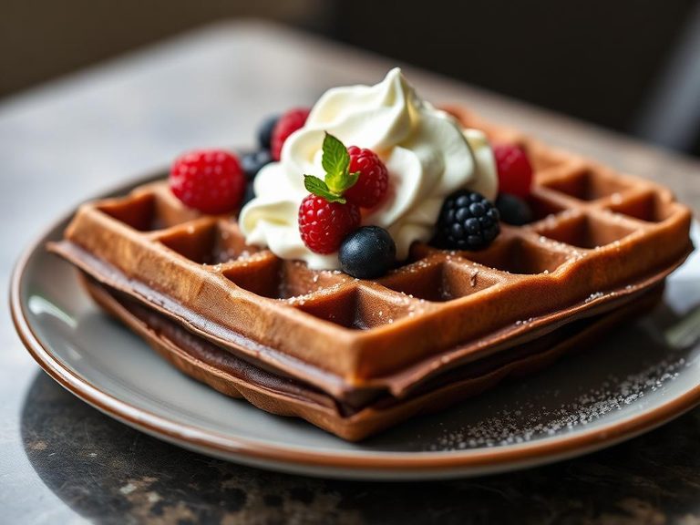 Chocolate Waffle with Berries and Cream