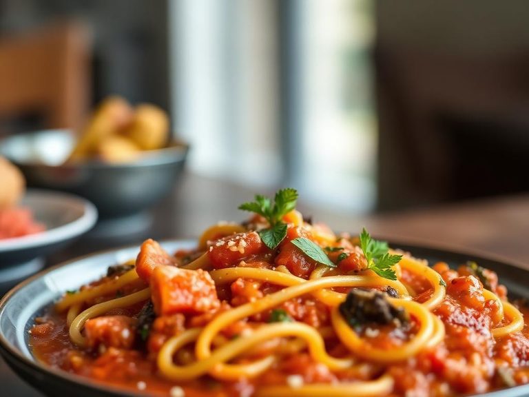 Chopped into pasta sauce