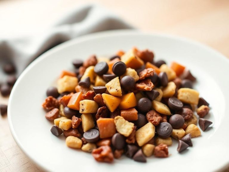 Chopped into trail mix with dried fruit and chocolate chips