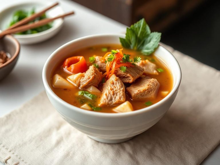 Chrysanthemum and Pork Miso Soup