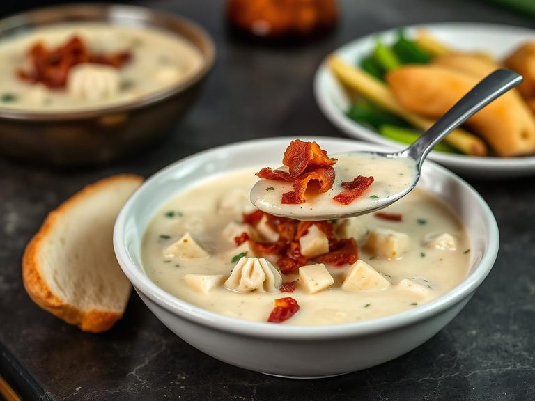 Clam Chowder with Bacon Garnish