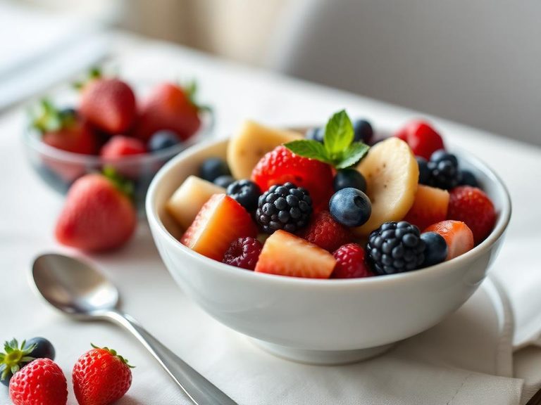 Classic breakfast bowl with mixed berries