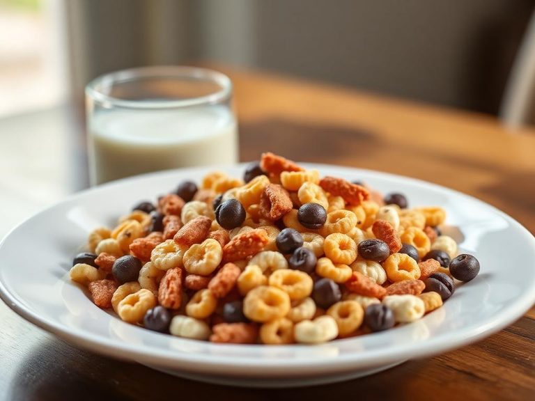 Classic breakfast cereal with cold milk