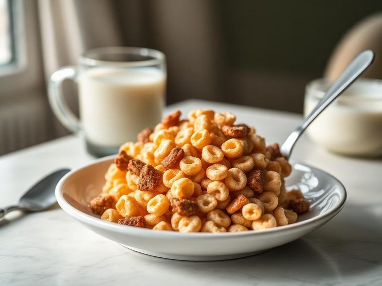 Classic breakfast cereal with milk