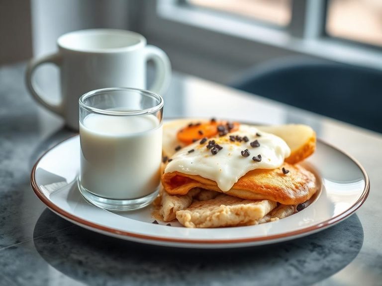 Classic breakfast with cold milk