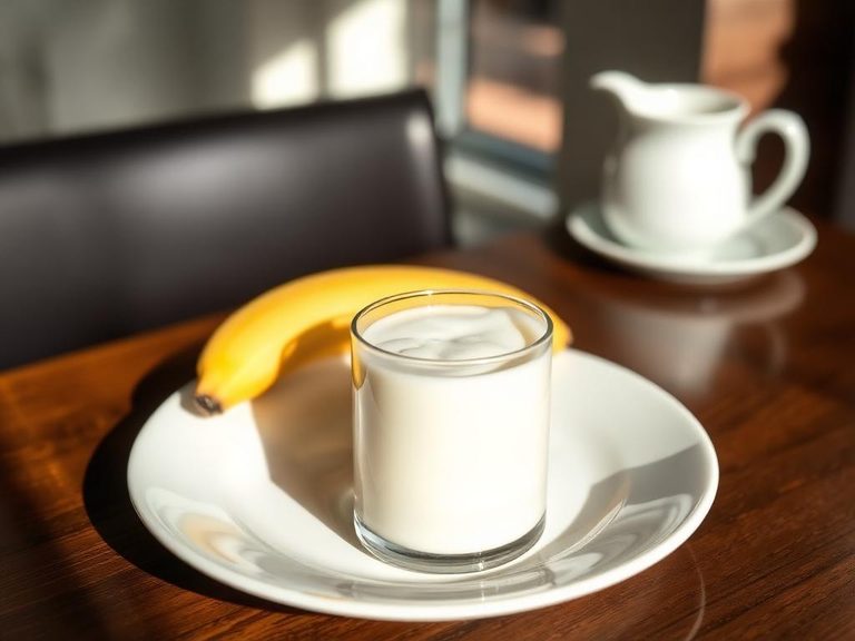 Classic breakfast with milk and banana