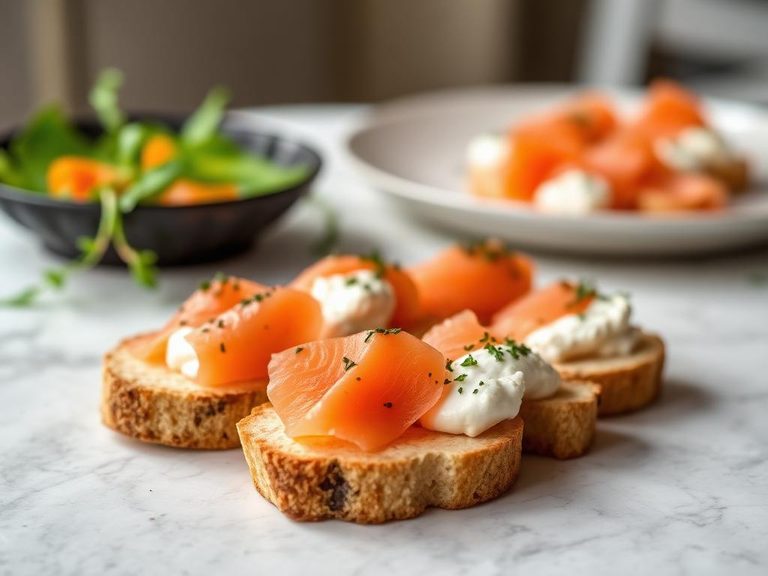 Classic canapés with smoked salmon and cream cheese