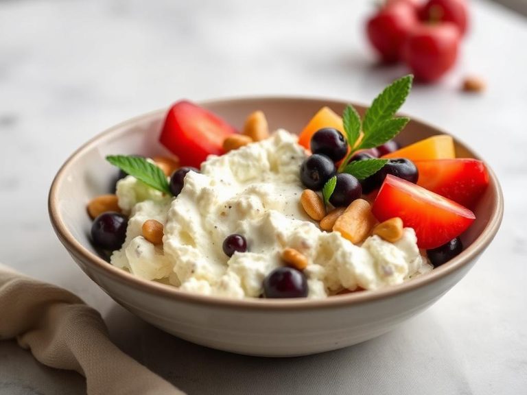 Classic Cottage Cheese Bowl with fruit and nuts