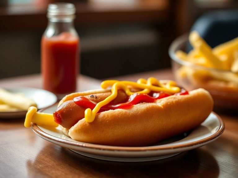 Classic hot dog with mustard and ketchup