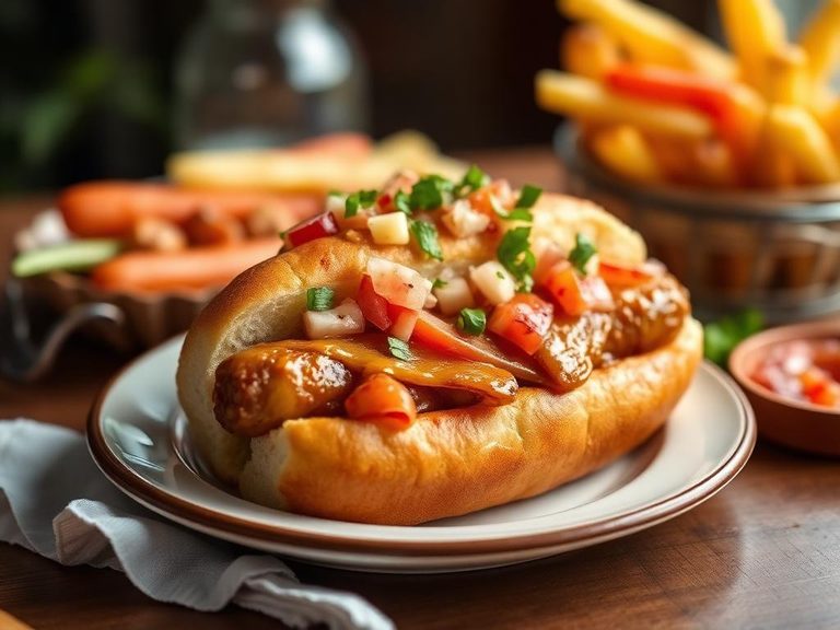 Classic hot dog with toppings