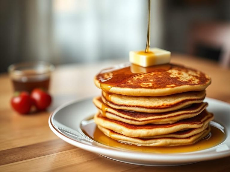 Classic short stack with butter and maple syrup
