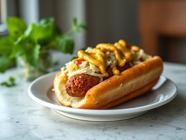 Classic Veggie Dog with Mustard and Sauerkraut