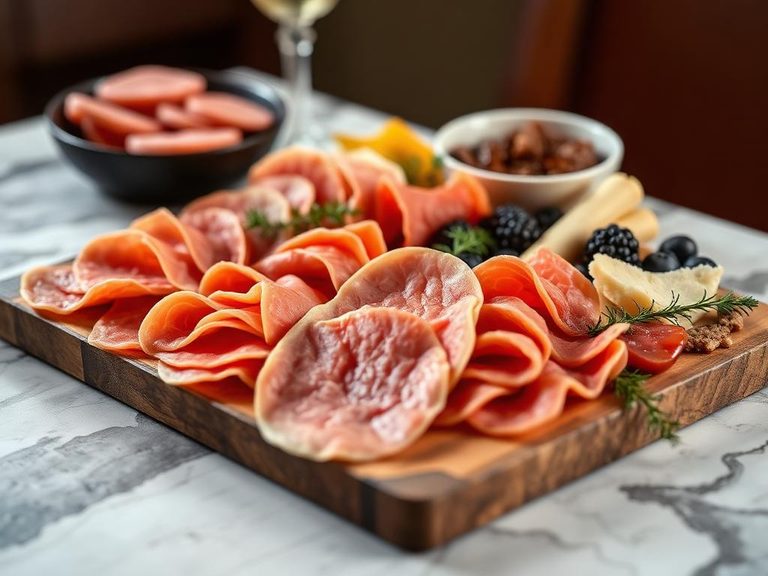 Cold cuts on a charcuterie board