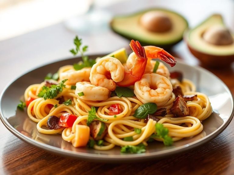Cold Shrimp and Pasta Salad with Avocado