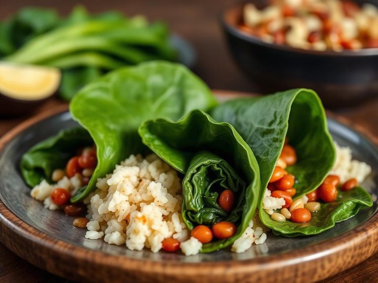 Collard green wraps with rice and beans