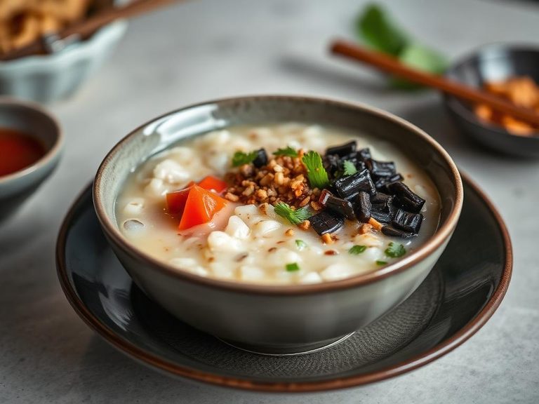 Congee with savory toppings