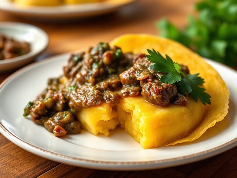 Corn pone with stewed greens