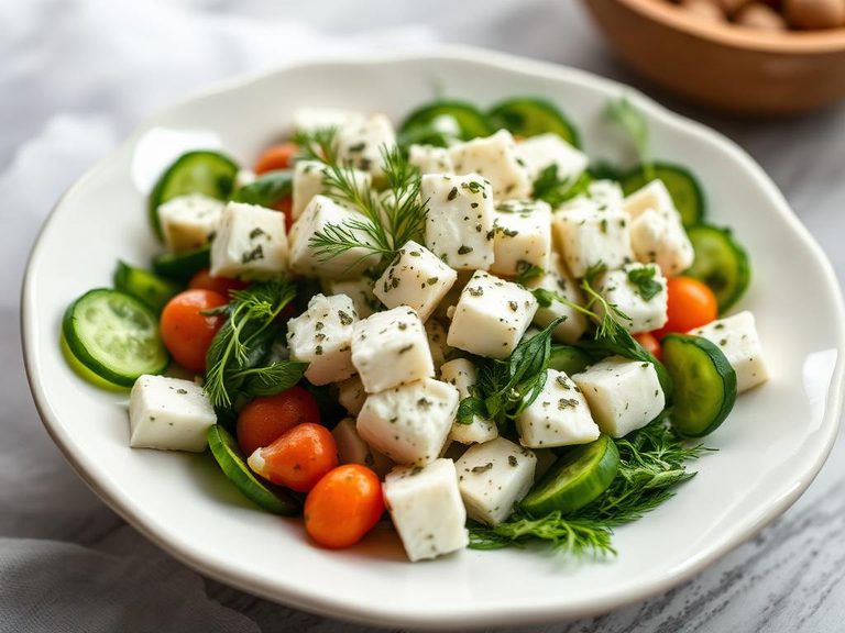 Cottage cheese salad with dill and cucumber