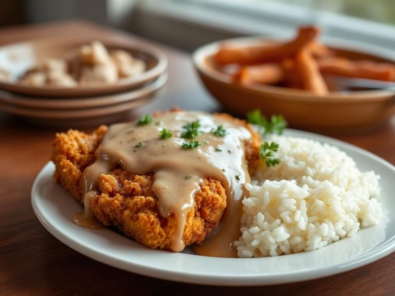 Country Fried Steak with Gravy and Rice