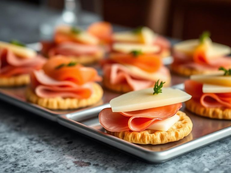 Cracker sandwiches with deli meats and cheese