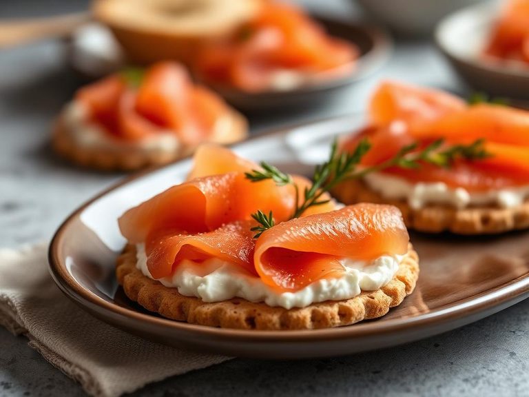 Cracker spread with cream cheese and smoked salmon