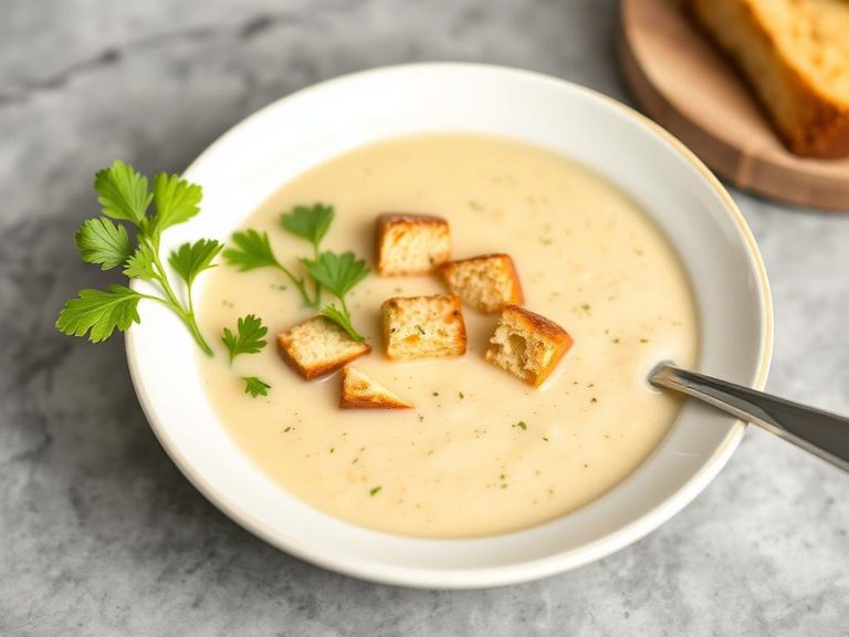 Cream of Celery Soup with Croutons
