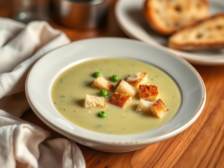 Cream of Pea Soup with Croutons