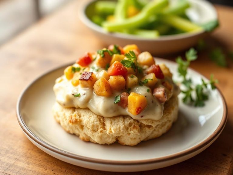 Creamed Succotash over Biscuits