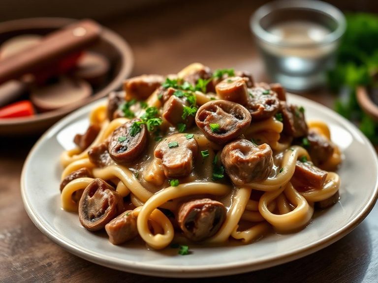 Creamy Beef and Mushroom Stroganoff Casserole