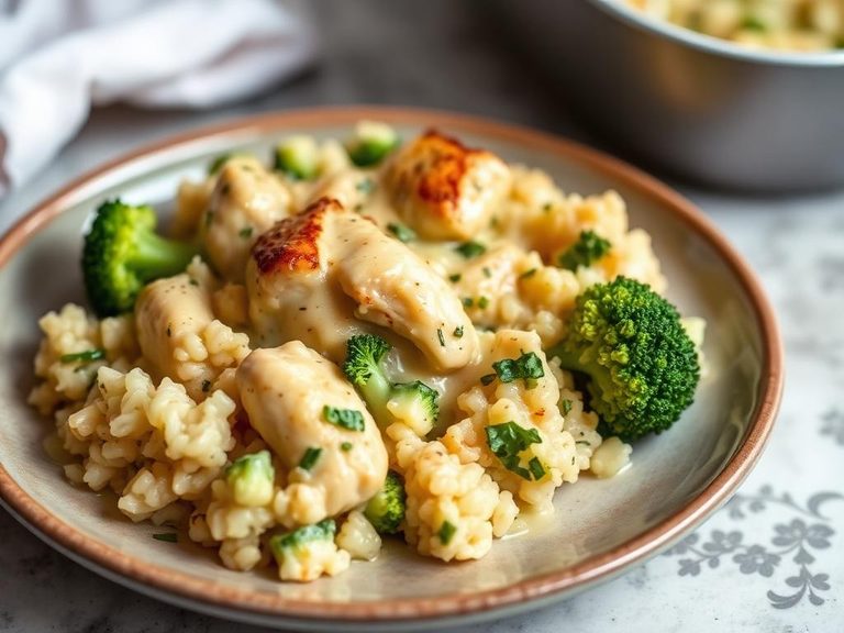 Creamy Chicken and Broccoli Rice Bake