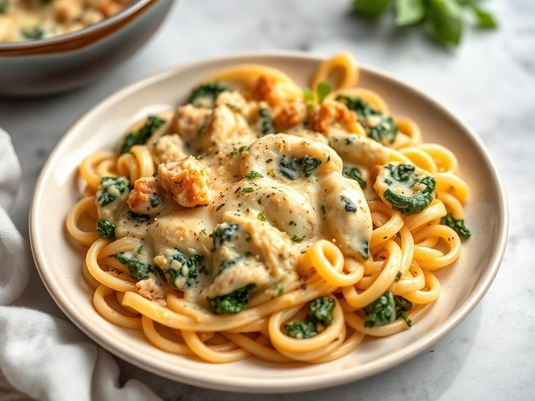Creamy Chicken and Spinach Pasta Bake