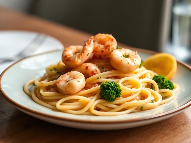 Creamy Garlic Prawn Pasta with Broccoli
