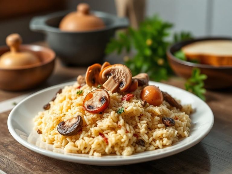 Creamy Mushroom Rice with Ham