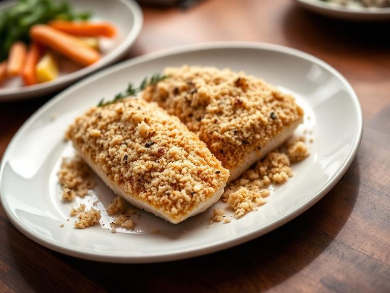 Crumbled coating for baked fish or chicken