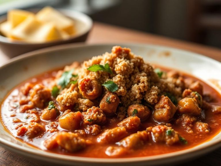 Crumbled into chili or stew